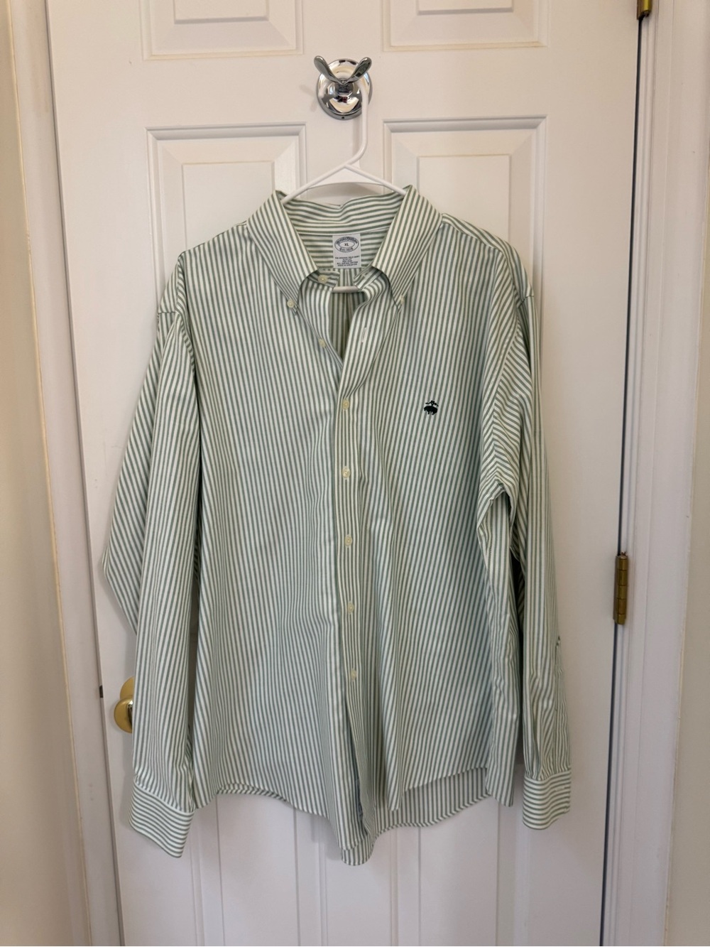 Brooks Brothers Green and White Stripe Button-Down Shirt